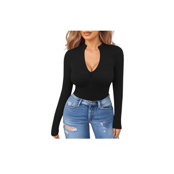 MANGOPOP Long Sleeve Body Suit Mock Turtle Neck Zip Up Bodysuit Size X Large - Picture 1 of 11